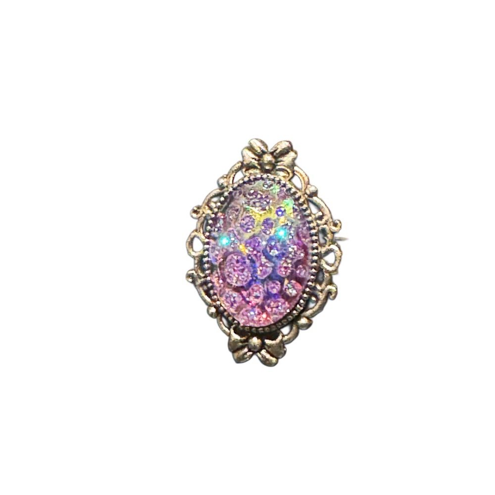 Lavender Amethyst Geode Pop Silver Tone Ring